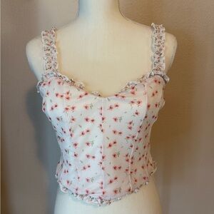 Altar'd State White Floral Ruffle Top